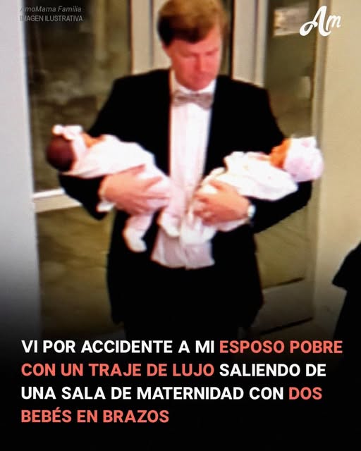 Vi inesperadamente a mi esposo con un traje de lujo saliendo de una clínica de maternidad con dos bebés en brazos