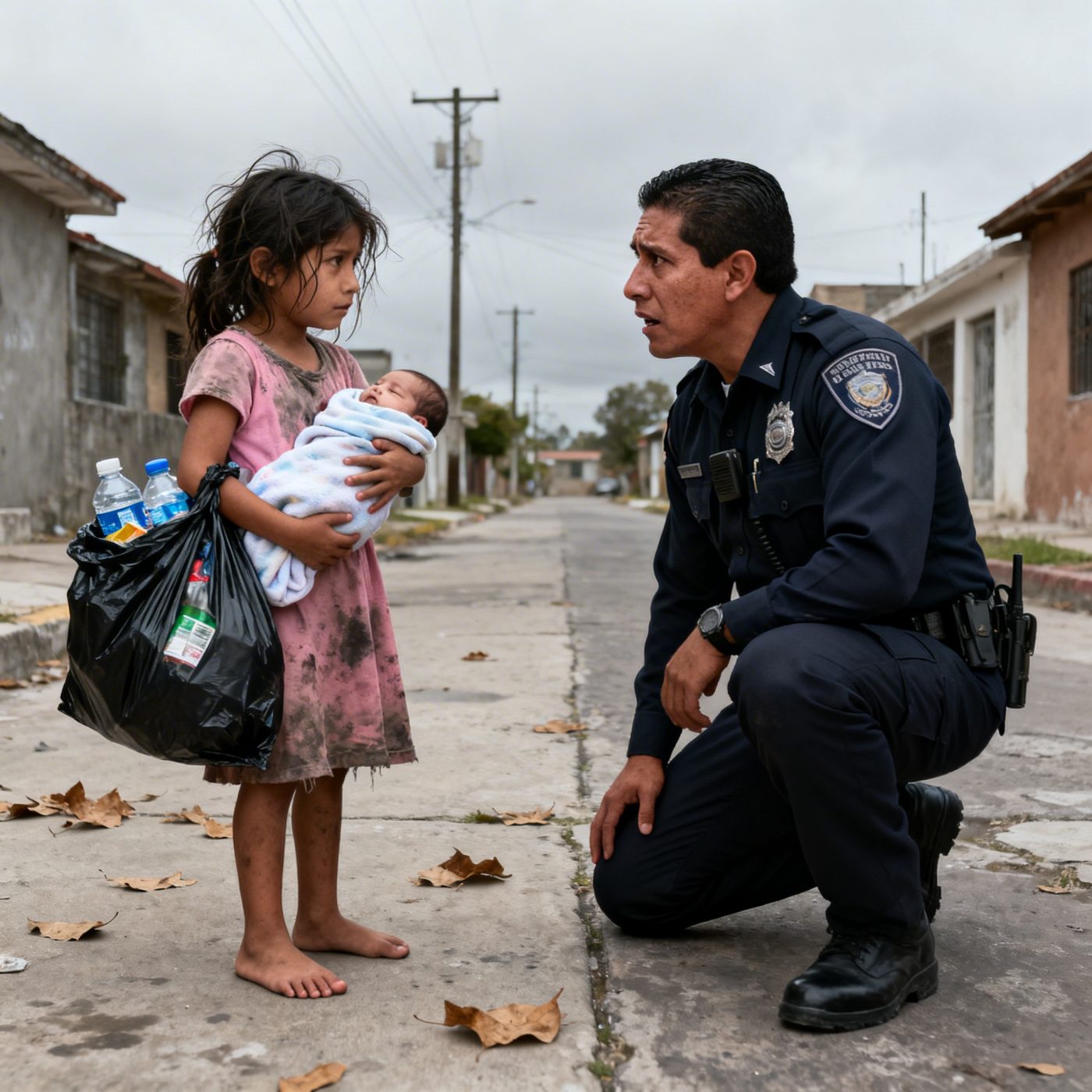 El oficial se acercó a la niña de 5 años que recogía basura, pero lo que vio escondido en su ropa le rompió el corazón.