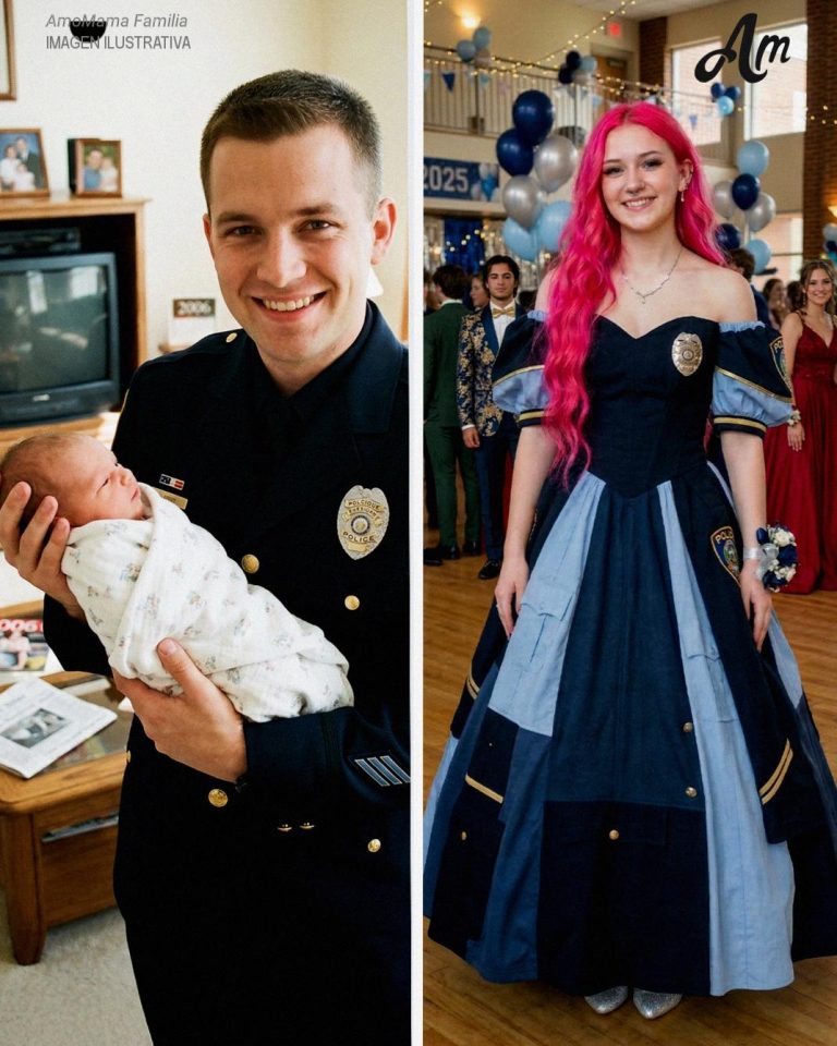 Mi hija hizo su vestido de graduación con el uniforme de su difunto padre – Cuando su malvada compañera de clase le echó ponche encima, la madre de la niña agarró el micrófono y dijo algo que congeló todo el gimnasio
