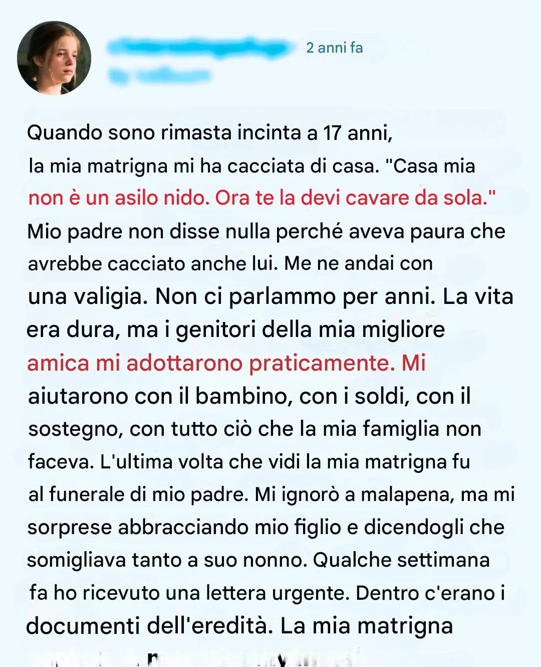 La mia matrigna mi ha abbandonata a 17 anni perché sono rimasta incinta, anni dopo la sua ultima lettera ha cambiato tutto