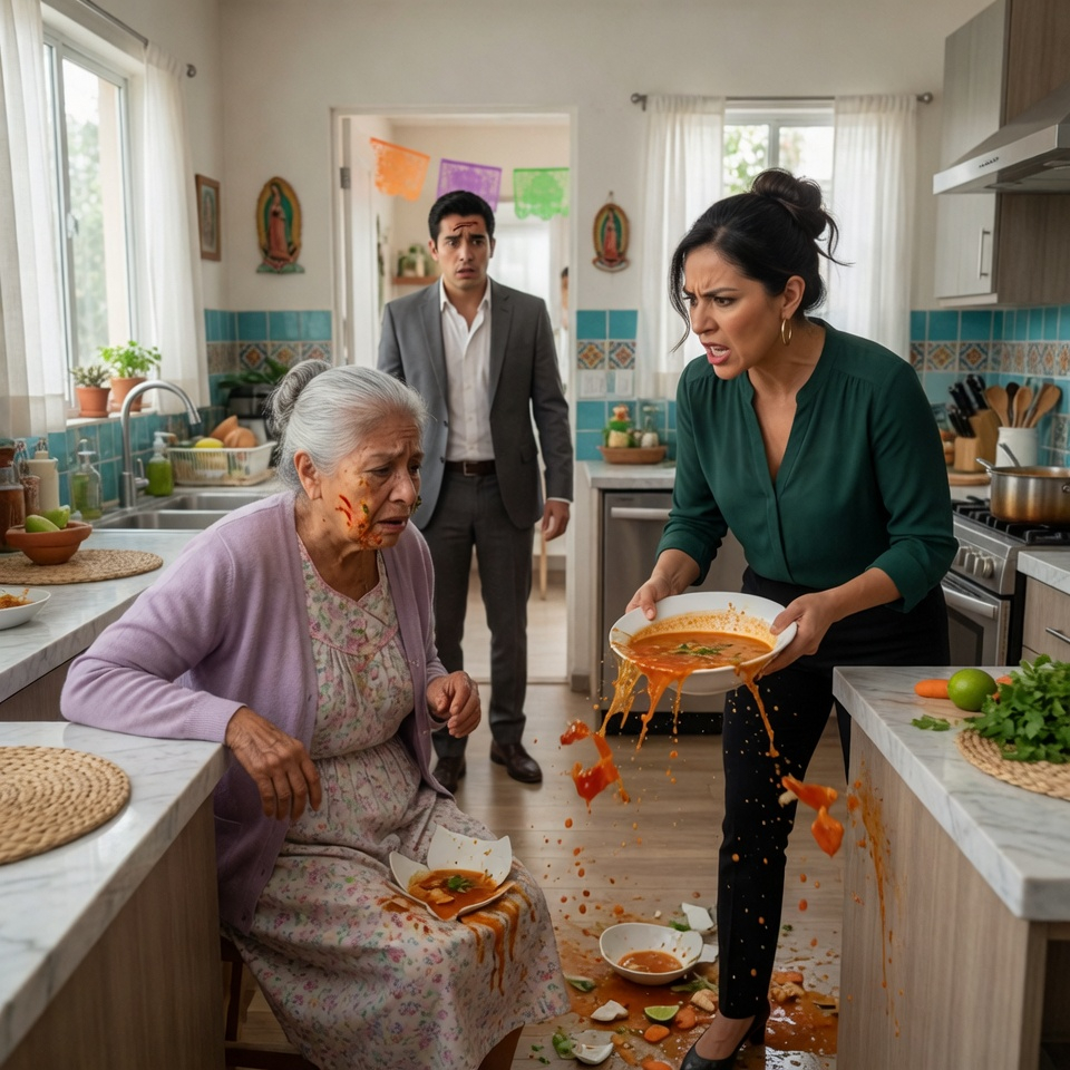 Llegué a casa temprano del trabajo y me quedé helado ante la vista que tenía delante. Mi esposa estaba gritando: “¡Eres una anciana inútil! ¡Ni siquiera puedes cocinar bien!” antes de lanzar un tazón de sopa hirviendo sobre la cabeza de mi madre.
