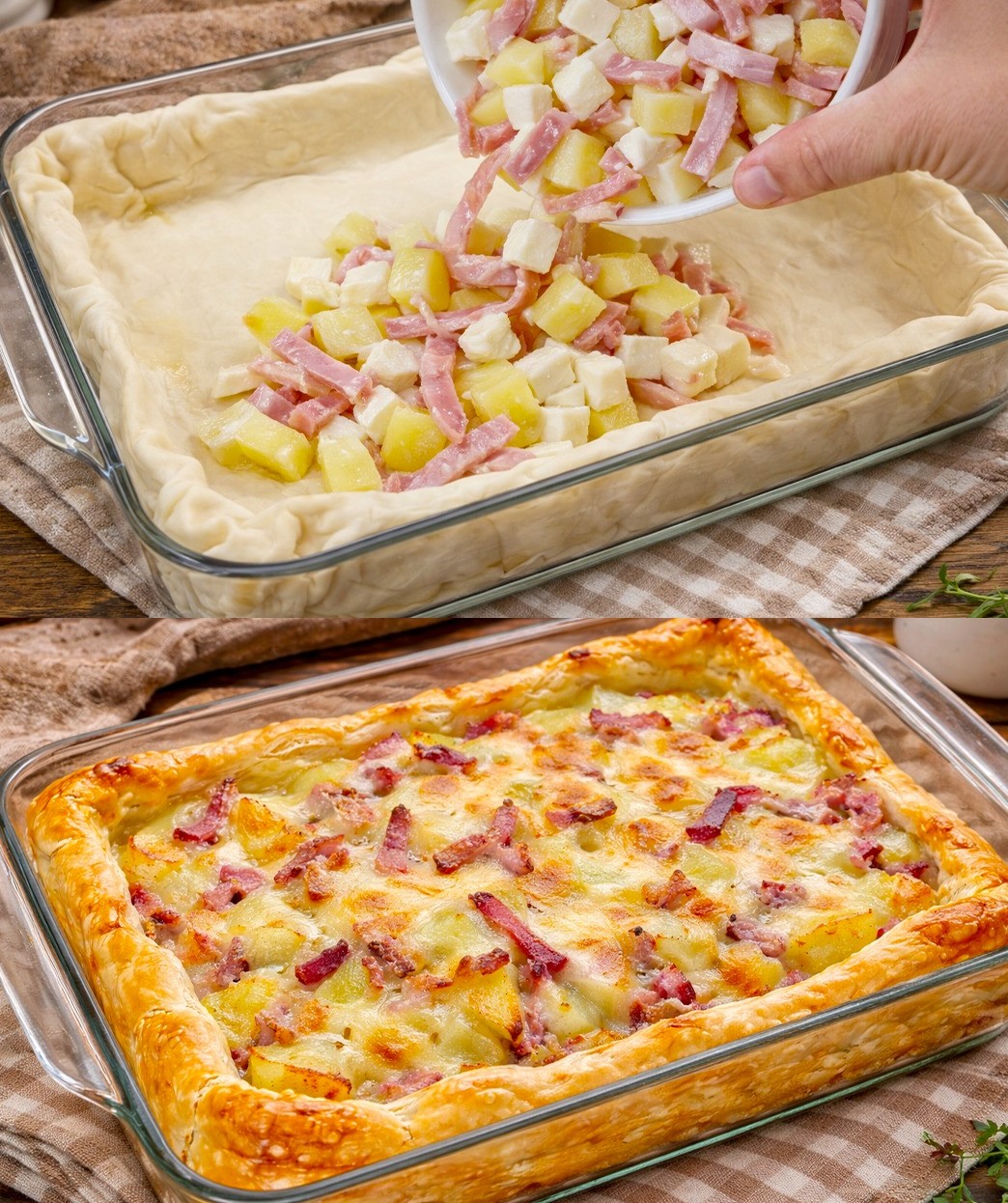 Questa torta salata di patate, uova e mozzarella è un piatto semplice e perfetto per tutta la famiglia. Preparata con patate sbollentate, uova, latte, farina e mozzarella, viene cotta in forno per ottenere una consistenza morbida dentro e croccante fuori. Un piatto versatile, ideale come secondo, antipasto o piatto unico, perfetto da preparare in anticipo e gustare caldo o tiepido.